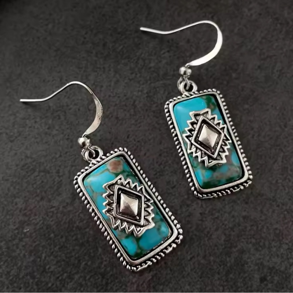 Southwestern Turquoise Pendant Earring Boho Ethnic Synthetic Gemstone Women